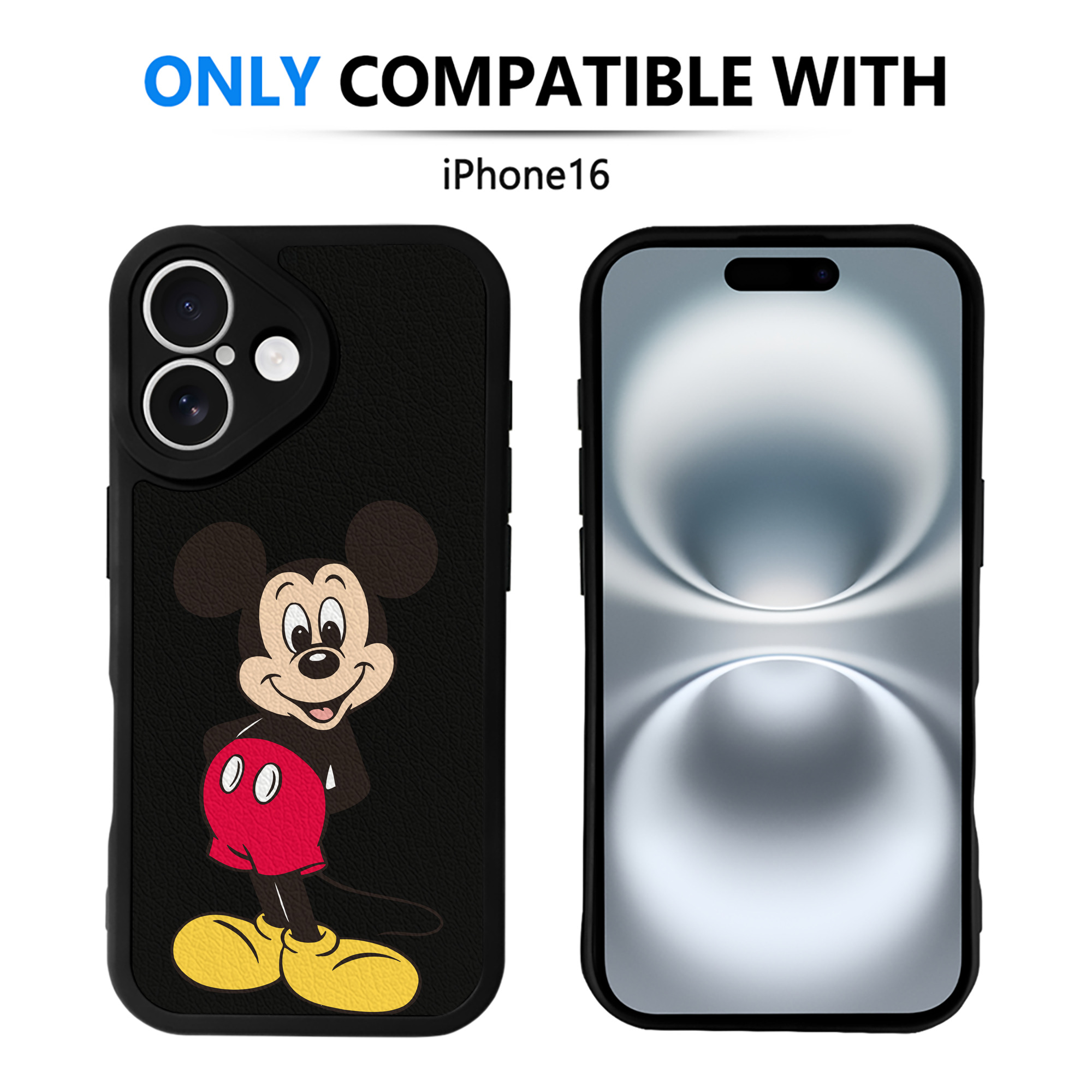 （画像用） ミッキーマウス Mickey Mouse 【iPhone 16シリーズ対応】シリコンスマホケース（レザー調） 材質：シリコン